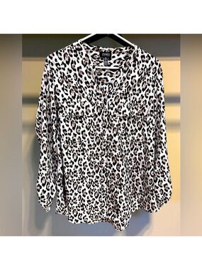 Jones New York Leopard Print Button-Up Blouse XL